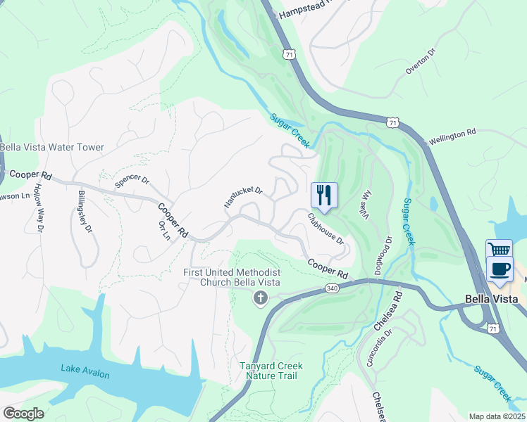 map of restaurants, bars, coffee shops, grocery stores, and more near 49 Britten Circle in Bella Vista