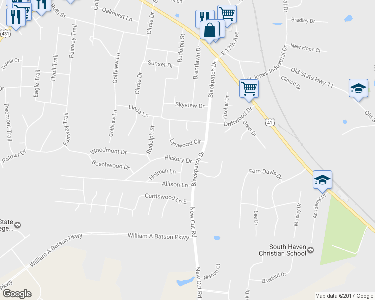 map of restaurants, bars, coffee shops, grocery stores, and more near 313 Lynwood Circle in Springfield