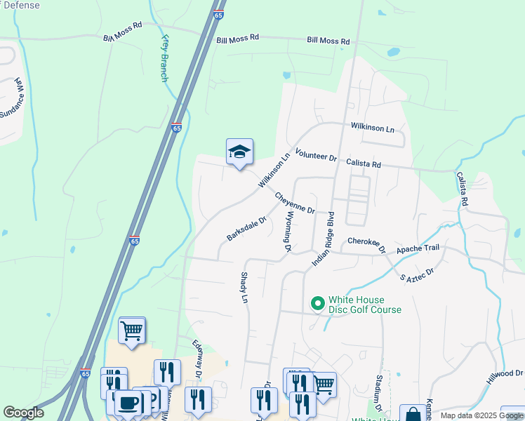 map of restaurants, bars, coffee shops, grocery stores, and more near 425 Barksdale Drive in White House