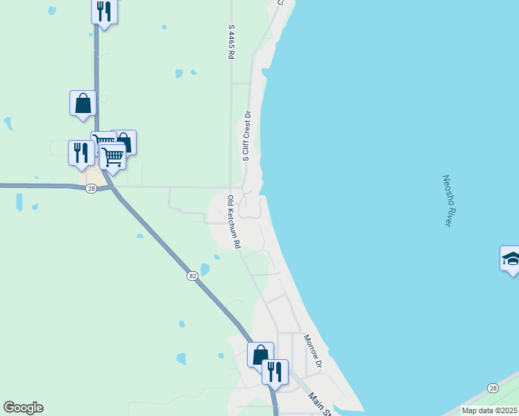 map of restaurants, bars, coffee shops, grocery stores, and more near 37280 Cliff Crest Road in Vinita