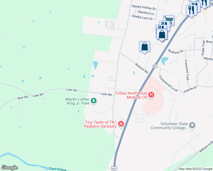 map of restaurants, bars, coffee shops, grocery stores, and more near 2607 Landrum Court in Springfield