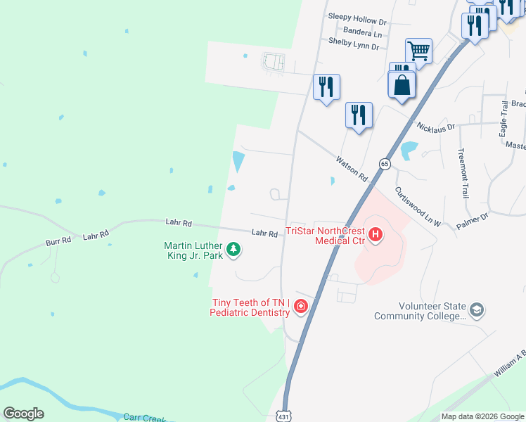 map of restaurants, bars, coffee shops, grocery stores, and more near 2607 Landrum Court in Springfield
