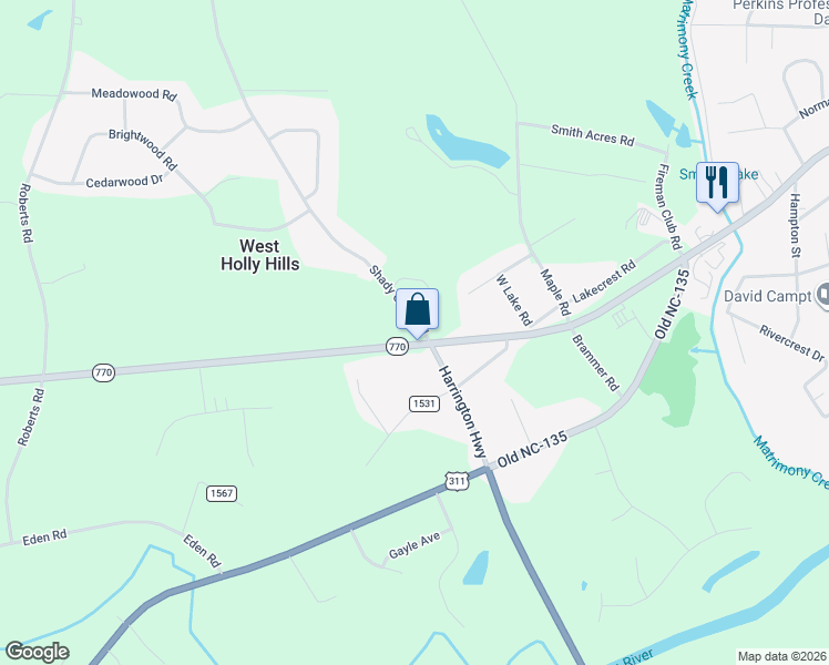 map of restaurants, bars, coffee shops, grocery stores, and more near 118 Shady Grove Road in Eden