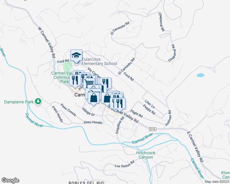 map of restaurants, bars, coffee shops, grocery stores, and more near 14 Vía Contenta in Carmel Valley