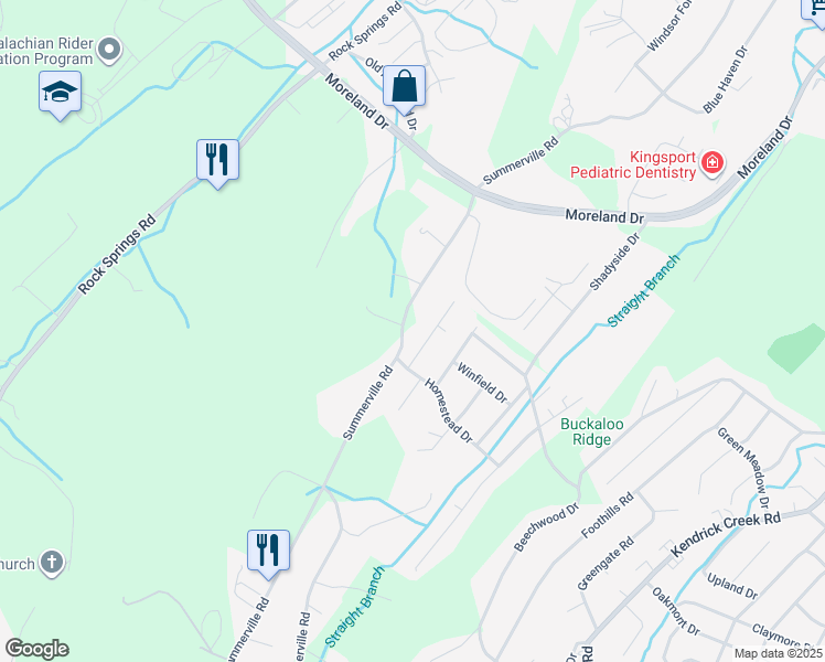 map of restaurants, bars, coffee shops, grocery stores, and more near 627 Summerville Road in Kingsport