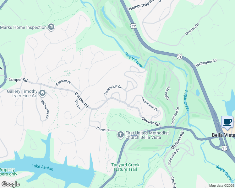 map of restaurants, bars, coffee shops, grocery stores, and more near 49 Britten Circle in Bella Vista