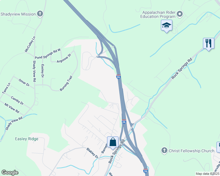 map of restaurants, bars, coffee shops, grocery stores, and more near 633 Barnett Drive in Kingsport