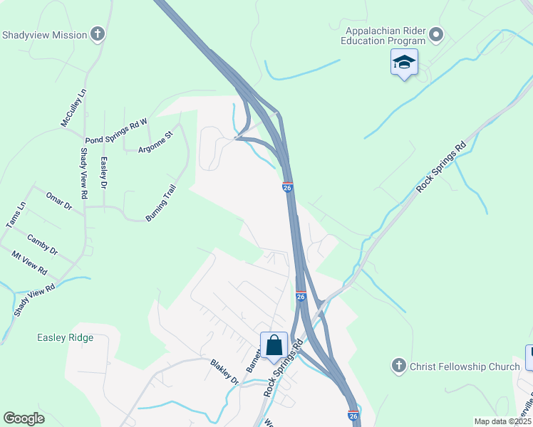 map of restaurants, bars, coffee shops, grocery stores, and more near 633 Barnett Drive in Kingsport