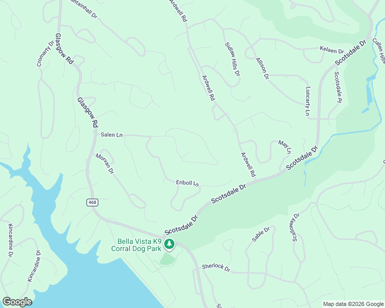 map of restaurants, bars, coffee shops, grocery stores, and more near Salen Lane in Bella Vista