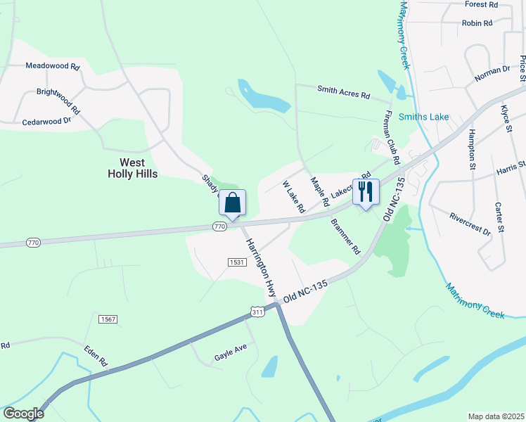 map of restaurants, bars, coffee shops, grocery stores, and more near 7565 North Carolina 770 in Eden