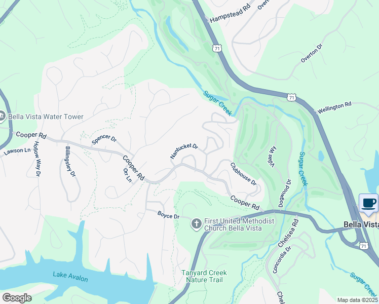 map of restaurants, bars, coffee shops, grocery stores, and more near 27 Britten Circle in Bella Vista