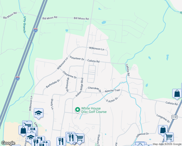 map of restaurants, bars, coffee shops, grocery stores, and more near 107 Abbey Lane in White House