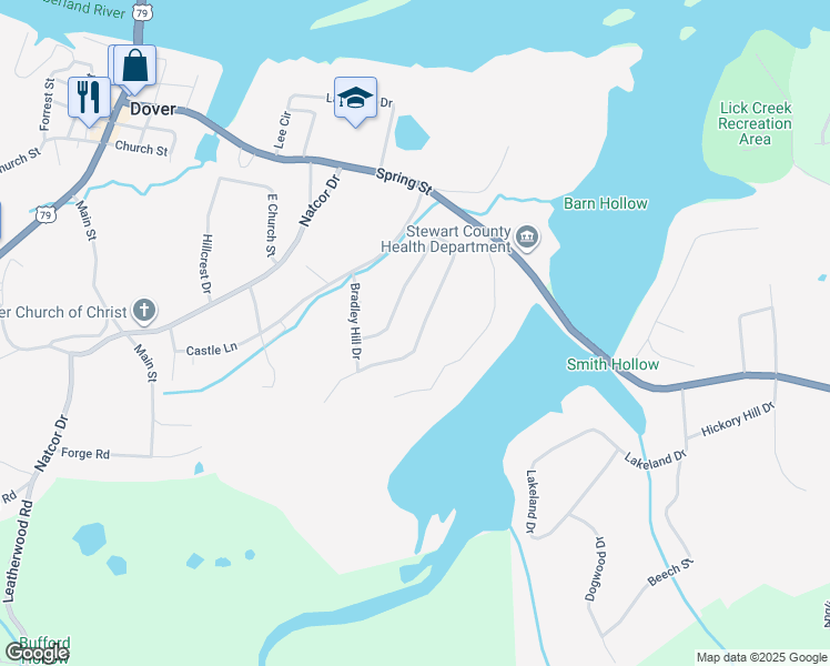 map of restaurants, bars, coffee shops, grocery stores, and more near 240 Shane-Lee Circle in Dover