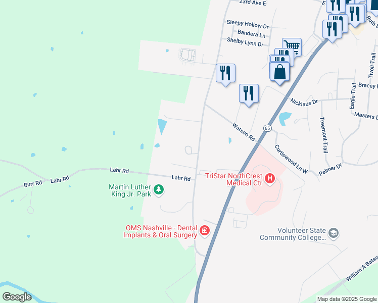 map of restaurants, bars, coffee shops, grocery stores, and more near 2539 South Main Street in Springfield