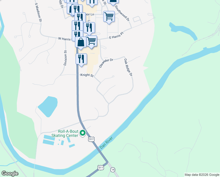 map of restaurants, bars, coffee shops, grocery stores, and more near 100 Beech Tree Court in Eden