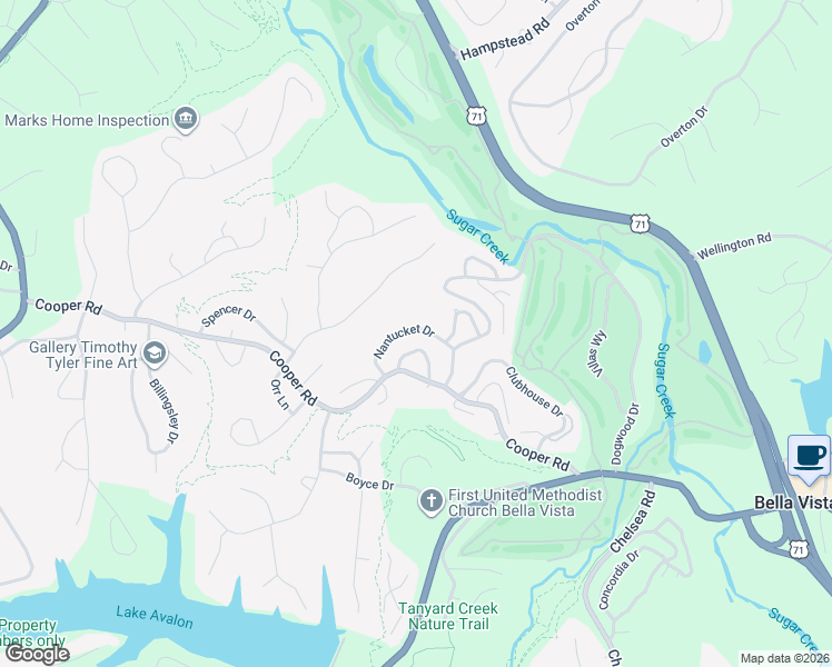 map of restaurants, bars, coffee shops, grocery stores, and more near 25 Nantucket Drive in Bella Vista