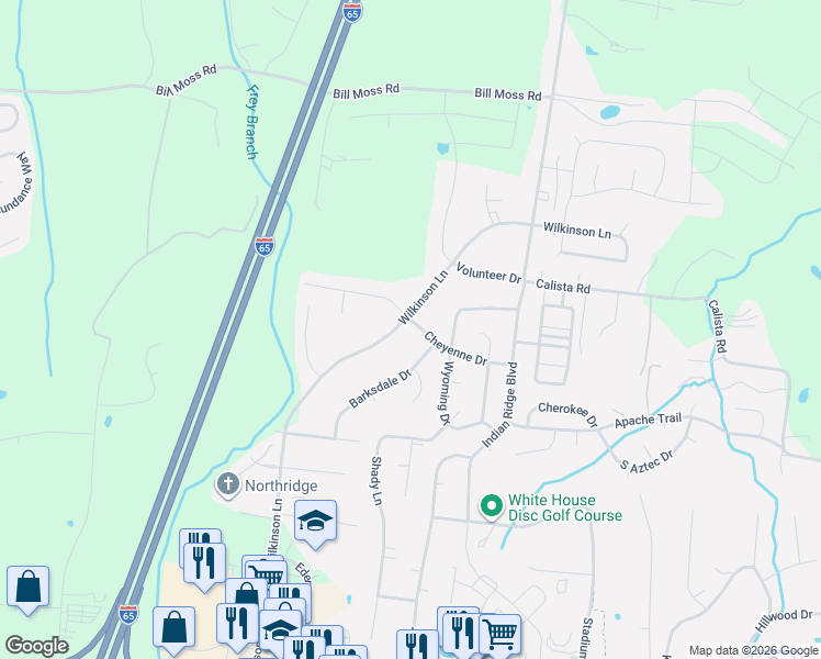 map of restaurants, bars, coffee shops, grocery stores, and more near 439 Wilkinson Lane in White House