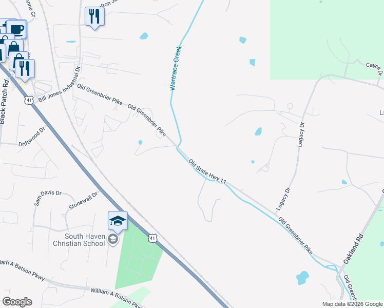 map of restaurants, bars, coffee shops, grocery stores, and more near 3671 Old State Highway 11 in Springfield