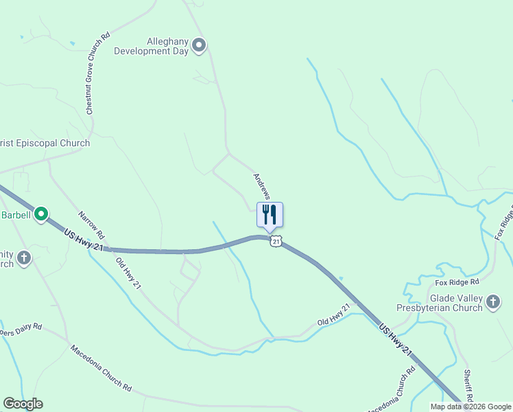 map of restaurants, bars, coffee shops, grocery stores, and more near 2 Air Bellows Gap Road in Sparta