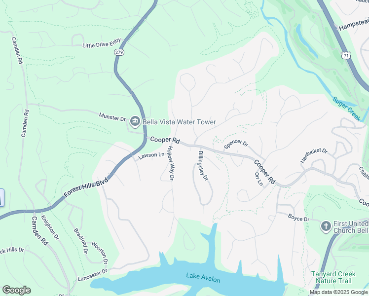 map of restaurants, bars, coffee shops, grocery stores, and more near 5 Moe Circle in Bella Vista