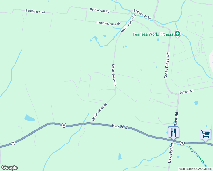 map of restaurants, bars, coffee shops, grocery stores, and more near 3376 Maxie Jones Road in Springfield