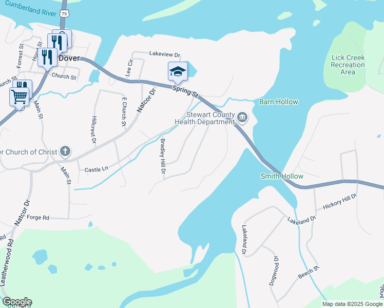 map of restaurants, bars, coffee shops, grocery stores, and more near 240 Shane-Lee Circle in Dover