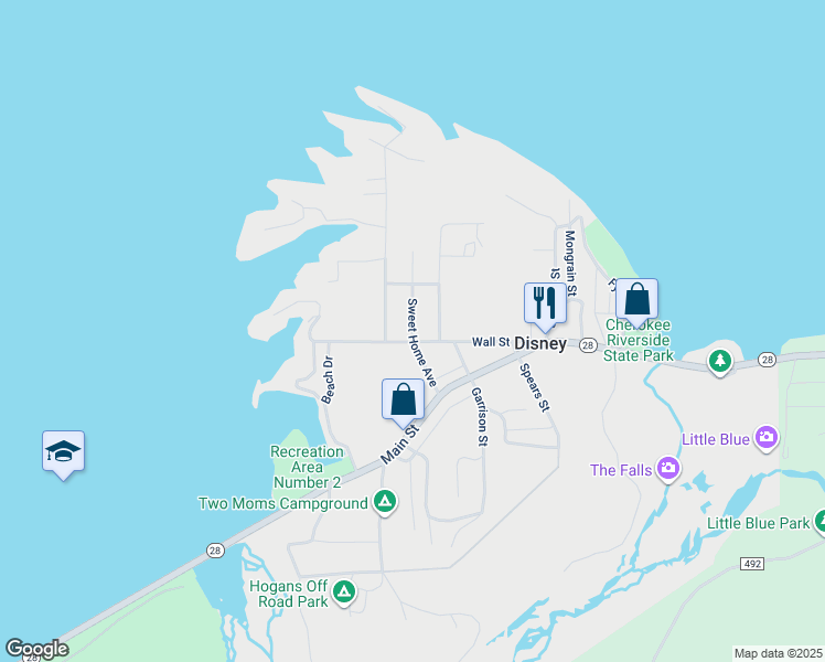 map of restaurants, bars, coffee shops, grocery stores, and more near Sweet Home Avenue in Disney