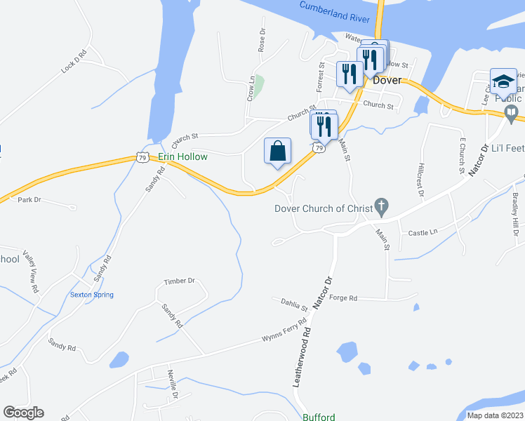 map of restaurants, bars, coffee shops, grocery stores, and more near 704 Donelson Parkway in Dover