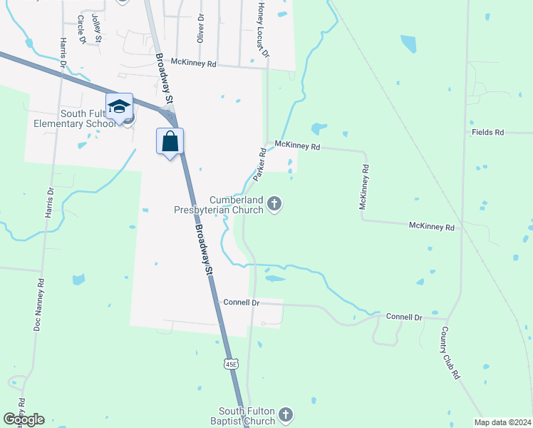 map of restaurants, bars, coffee shops, grocery stores, and more near 1159 Parker Road in South Fulton