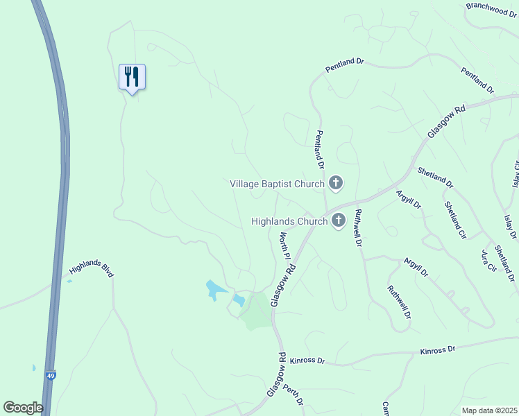 map of restaurants, bars, coffee shops, grocery stores, and more near 7 Kirk Lane in Bella Vista