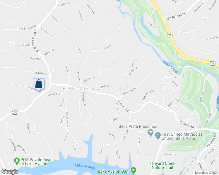 map of restaurants, bars, coffee shops, grocery stores, and more near 4 Spencer Drive in Bella Vista