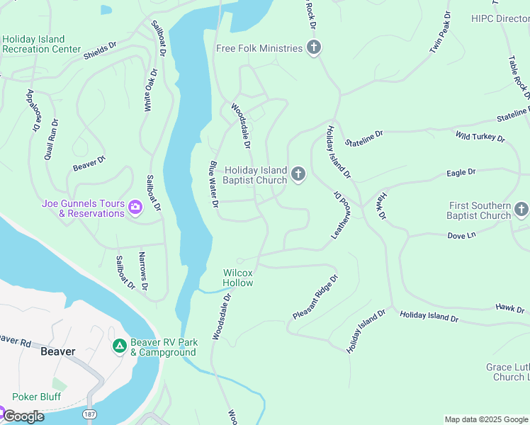 map of restaurants, bars, coffee shops, grocery stores, and more near 30 Woodsdale Drive in Holiday Island