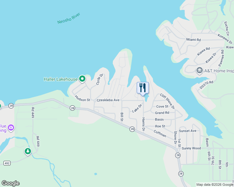 map of restaurants, bars, coffee shops, grocery stores, and more near 238 Ramey Street in Eucha
