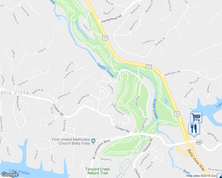 map of restaurants, bars, coffee shops, grocery stores, and more near 24 Annette Lane in Bella Vista