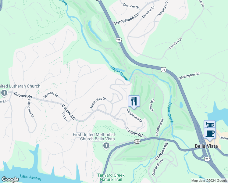 map of restaurants, bars, coffee shops, grocery stores, and more near 2 Mellor Court in Bella Vista