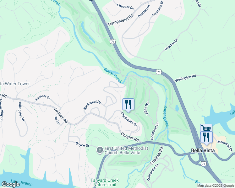 map of restaurants, bars, coffee shops, grocery stores, and more near 15 Annette Lane in Bella Vista