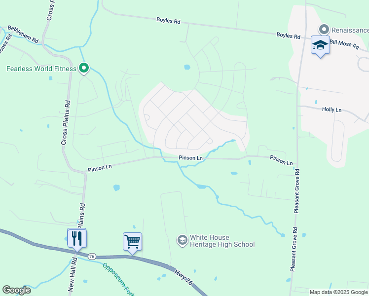 map of restaurants, bars, coffee shops, grocery stores, and more near 7227 Sunny Parks Drive in White House