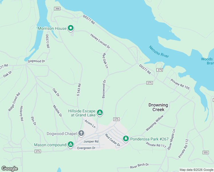 map of restaurants, bars, coffee shops, grocery stores, and more near 402 Basswood Drive in Eucha