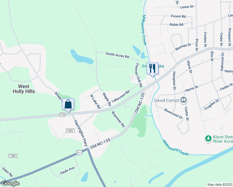 map of restaurants, bars, coffee shops, grocery stores, and more near 219 Lakecrest Road in Eden