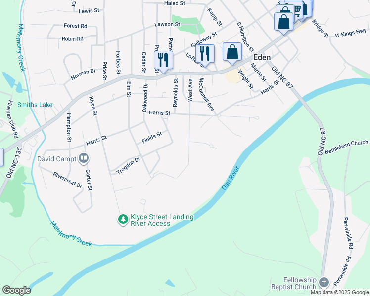 map of restaurants, bars, coffee shops, grocery stores, and more near 1007 West Avenue in Eden