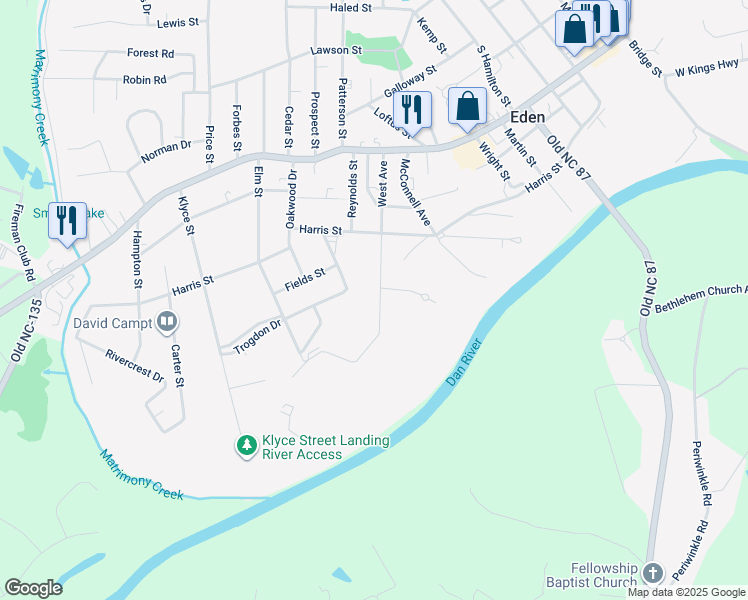 map of restaurants, bars, coffee shops, grocery stores, and more near 1007 West Avenue in Eden