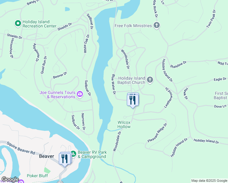 map of restaurants, bars, coffee shops, grocery stores, and more near 1 Clover Lane in Holiday Island