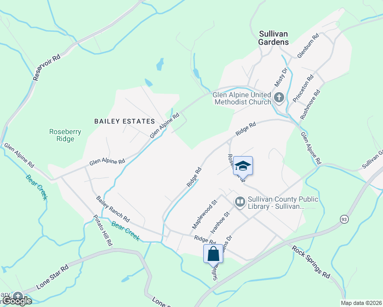 map of restaurants, bars, coffee shops, grocery stores, and more near 4132 Ridge Road in Kingsport