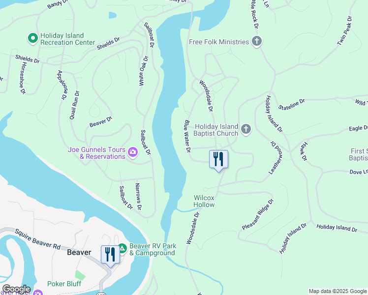 map of restaurants, bars, coffee shops, grocery stores, and more near 1 Clover Lane in Holiday Island
