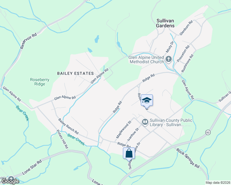 map of restaurants, bars, coffee shops, grocery stores, and more near 4132 Ridge Road in Kingsport