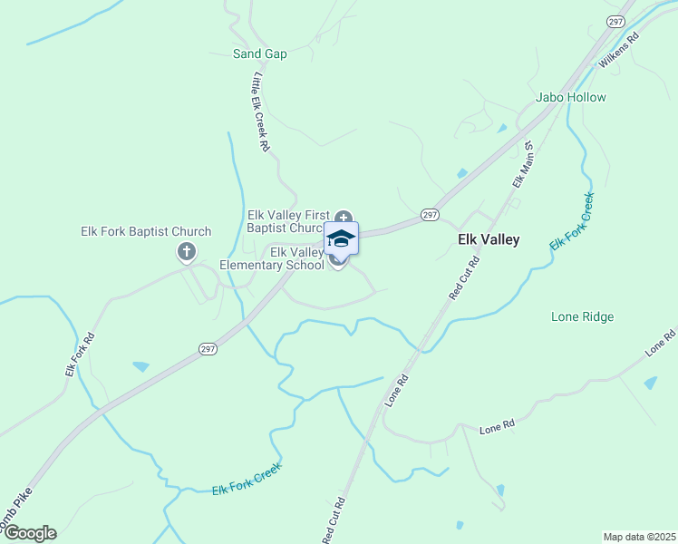 map of restaurants, bars, coffee shops, grocery stores, and more near 6691 Tennessee 297 in Pioneer