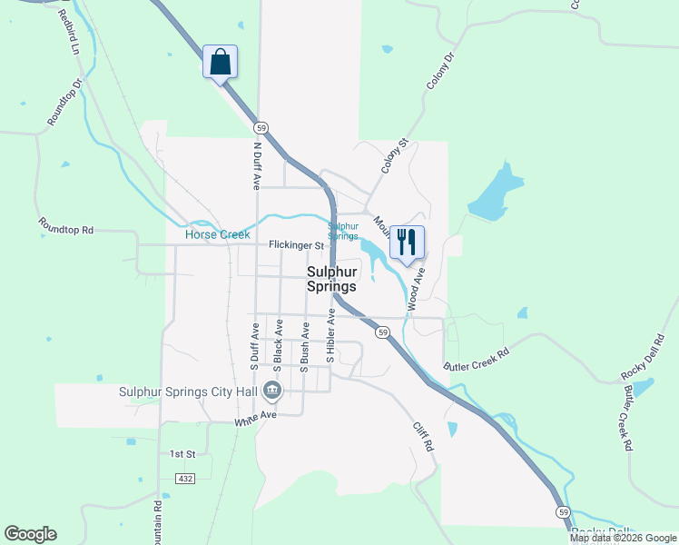 map of restaurants, bars, coffee shops, grocery stores, and more near in Sulphur Springs