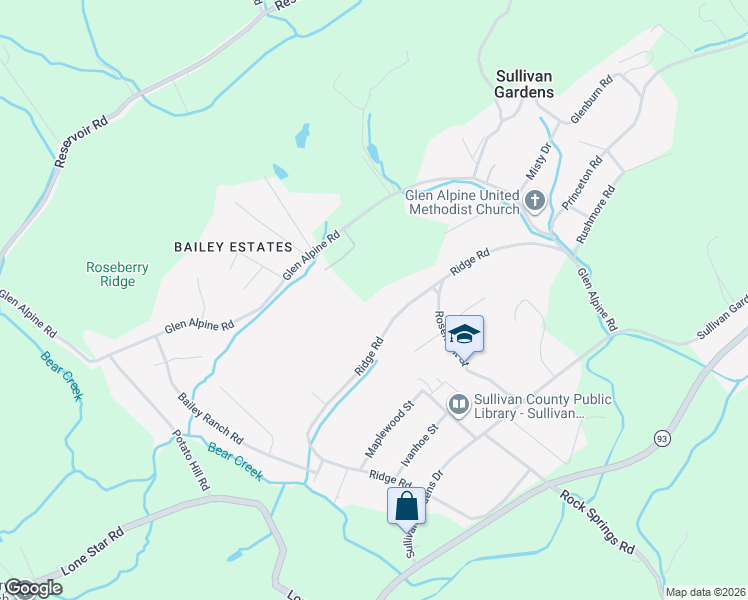 map of restaurants, bars, coffee shops, grocery stores, and more near 4132 Ridge Road in Kingsport