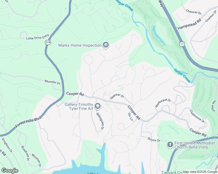 map of restaurants, bars, coffee shops, grocery stores, and more near 24 Hatcher Drive in Bella Vista