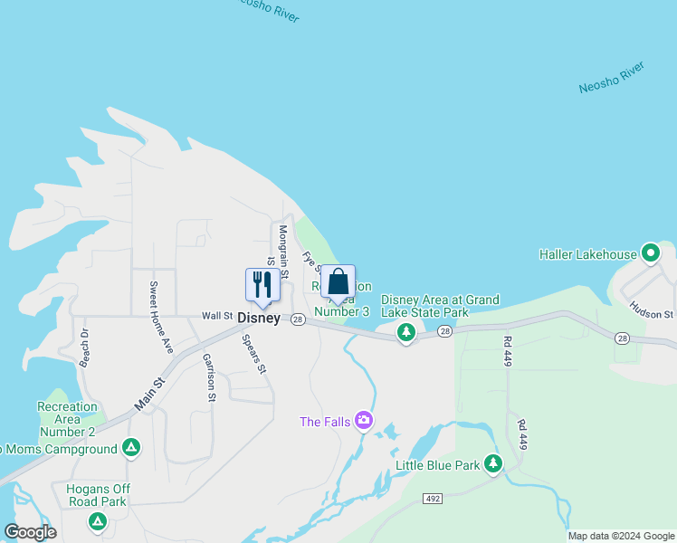map of restaurants, bars, coffee shops, grocery stores, and more near 302 Fye Street in Disney